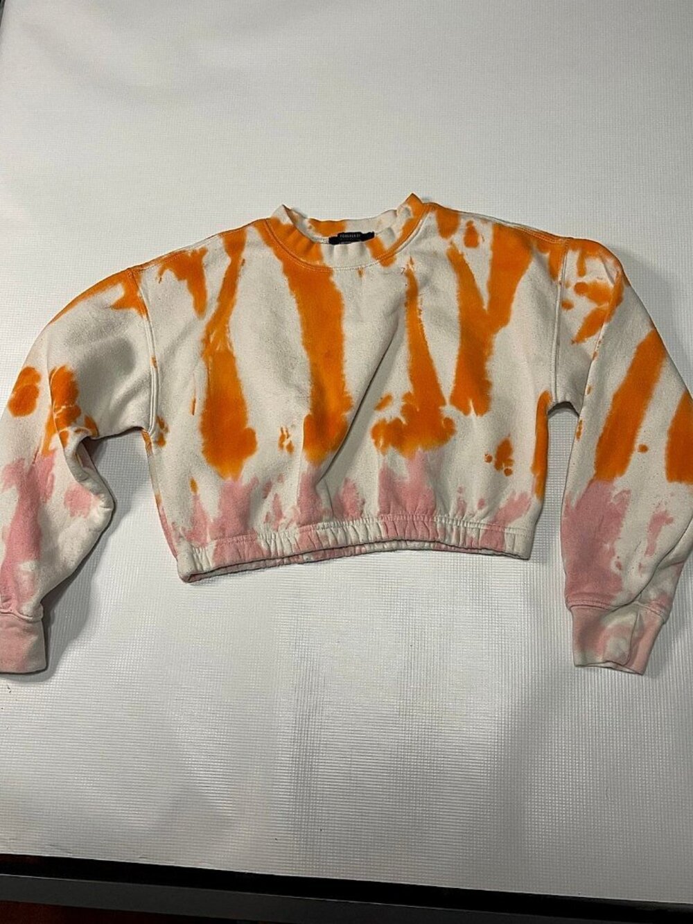Forever 21 Cropped Sweatshirt, Orange Pink & White Tie Dye, Size S